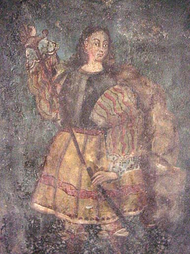 ANTIQUE SPANISH COLONIAL SANTO ANGEL PAINTING, RETABLO
